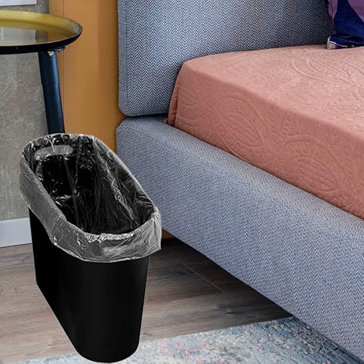 ROYFACC Small Trash Can Plastic Bathroom Wastebasket 3.2 Gallon Slim Garbage Container Bin with Handle for Home Kitchen Bathroom Bedroom Office, 2 Pack (Black)