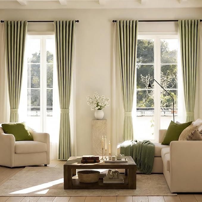 jinchan Chenille Blackout Curtains 84 Inches Long 2 Panels Sage Green Thermal Insulated Curtains for Living Room Bedroom Back Tab Curtains Full Privacy Triple Weave Noise Reducing Drapes 50x84 Inch