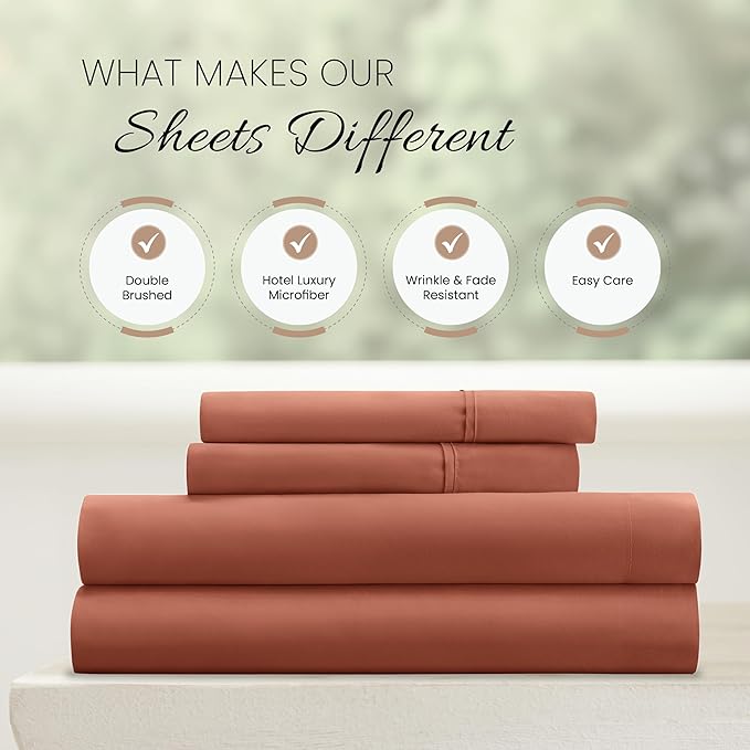 Linen Market Bed Sheets for Queen Size Bed (Clay) - Sleep Better Than Ever with These Soft and Cooling Queen Sheets - Deep Pocket Fits 16" Thick Beds - 4 Piece Queen Sheet Set