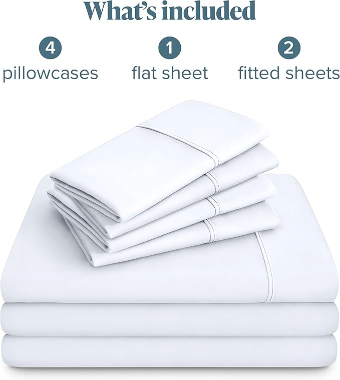Bare Home Hotel Luxury Split King Sheet Set, Extra Soft - 7 Piece Set - Deep Pockets - Easy Fit - Cooling & Breathable - Wrinkle, Fade, Stain Resistant - Includes 4 Pillowcases (Split King, White)