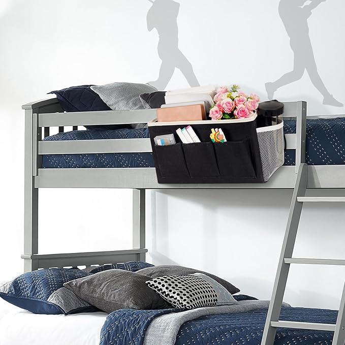 Ozzptuu Bedside Storage Caddy/Bedside Hanging Storage Bag for Headboards Bunk Beds Dorm Rooms Book Phone Magazine Holder (New Black)
