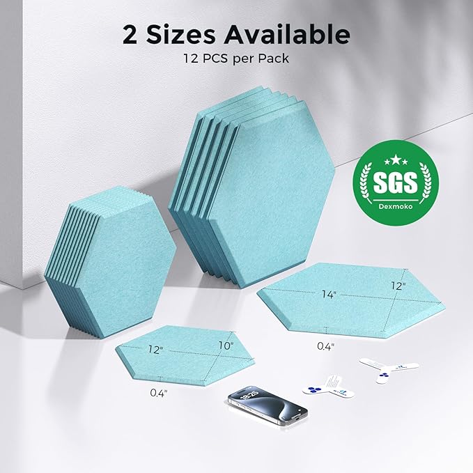 Self-Adhesive Acoustic Panels [390 lbs/yd³ Ultra-High Density], 2nd Generation Sound Absorbing Panel, Professional Level Sound Panel, Polyester Soundproof Foam [Size L, Light Sky Blue]