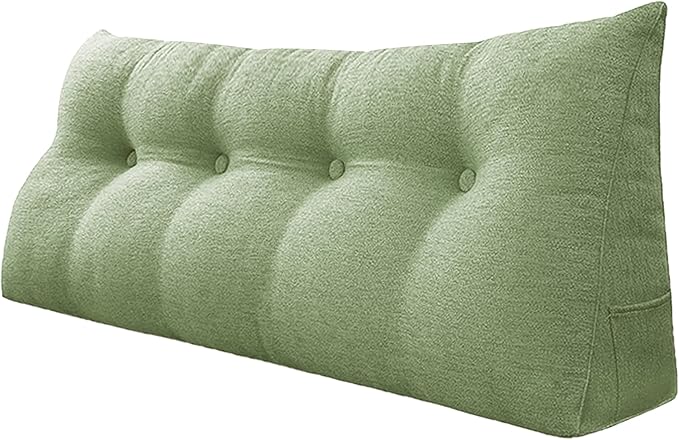 homecozy Wedge Headboard Pillow Dorm Room Reading Pillow Back Support for Sitting Up in Bed Bolster Lumbar Cushion Body Positioning Bedrest Cotton Linen 54in Grass Green Full