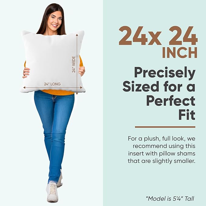 Pillowflex Synthetic Down Alternative Pillow Inserts for Shams - Comfy Pillows for Sleeping, Perfect Pillow & Best Sleeping Pillows, Handmade Down Alternative Throw Pillow Inserts - (24x24 Set of 2)