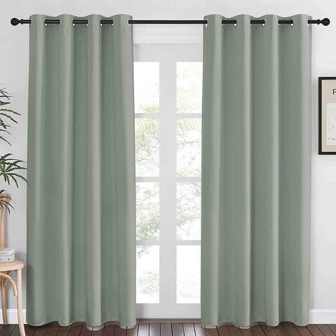 NICETOWN Blackout Sage Green Curtain 84 inch Length for Bedroom - Thermal Insulated Grommet Room Darkening Window Drape Sound Dampening for Living Room, W52 x L84, 1 Panel