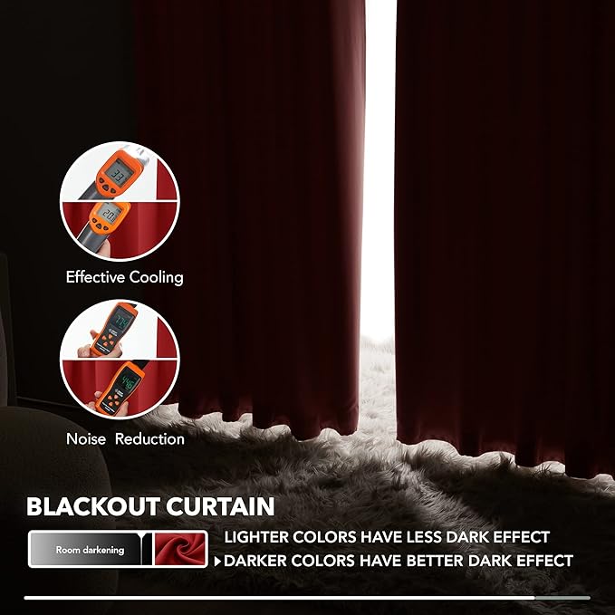Deconovo Christmas Blackout Curtains, Thermal Insulated, W52 x L95 2 Panels, Back Tab, Machine Washable, Room-Darkening Drapes for Bedroom/Living Room Red