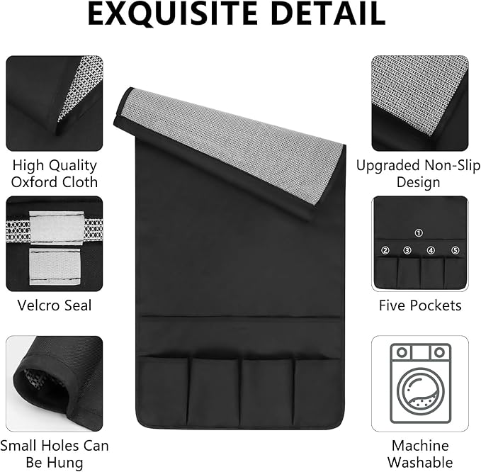 WETRBWEH Non-slip Couch Organizer Armchair Caddy, Oxford TV Remote Control Holder Bedside Caddy with 5 Pockets for Key Glasses Phone Magazine Holders.