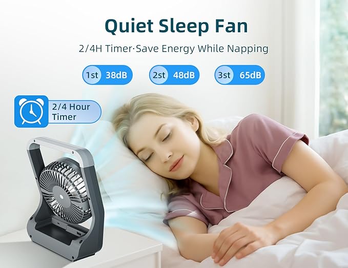Svinkal Battery Powered Fan, 10000mah Portable Desk Fan with Timer, 3 Speeds, Whisper Quiet, 180° Rotation, Portable Fan for Office, Bedroom, Outdoor, Camping