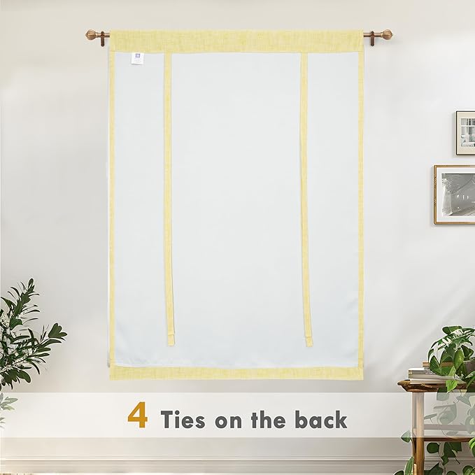DriftAway Double Layer Linen Blackout Tie Up Curtains Thermal Insulated Fully Lined Balloon Roman Shade Bathroom Window Adjustable Rod Pocket for Small Window 39 Inch by 55 Inch Yellow