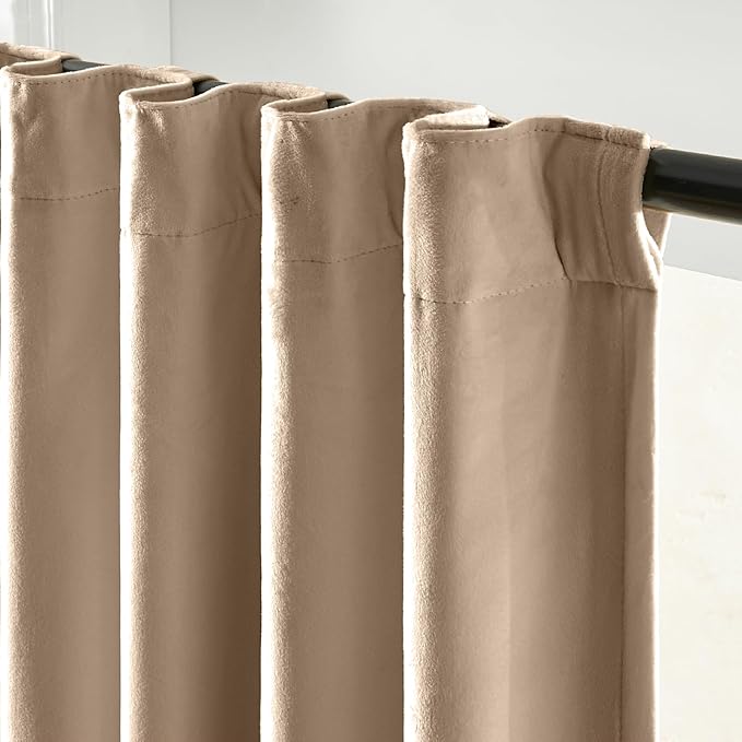Lazzzy Cream Blackout Velvet Curtains 96 Inches Long Thermal Insulated Room Darkening Curtain Drapes Luxury Back Tab Window Treatments for Bedroom Living Room 2 Panels, 52 x 96 Inch, Latte