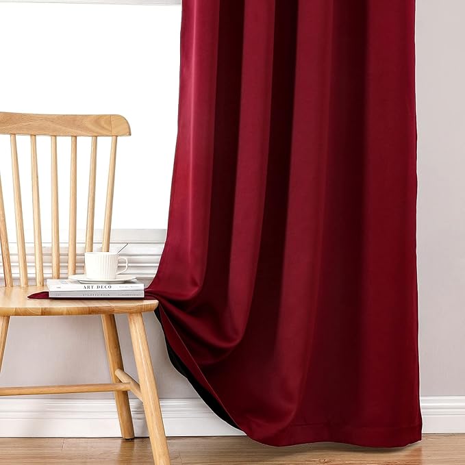 ChrisDowa 100% Blackout Curtains for Bedroom with Black Liner, 2 Thick Layers Total Blackout Thermal Insulated Grommet Small Window Curtains 2 Panels Set (Burgundy, 42 x 45 Inch)