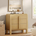 WAMPAT 3 Drawer Dresser for Bedroom,31.5" Wide Mid Century Modern Wide Chest of Drawer, Wood Tall Nightstand with Curved Edge Handles, Closet Dresser TV Stand for Bedroom, Oak