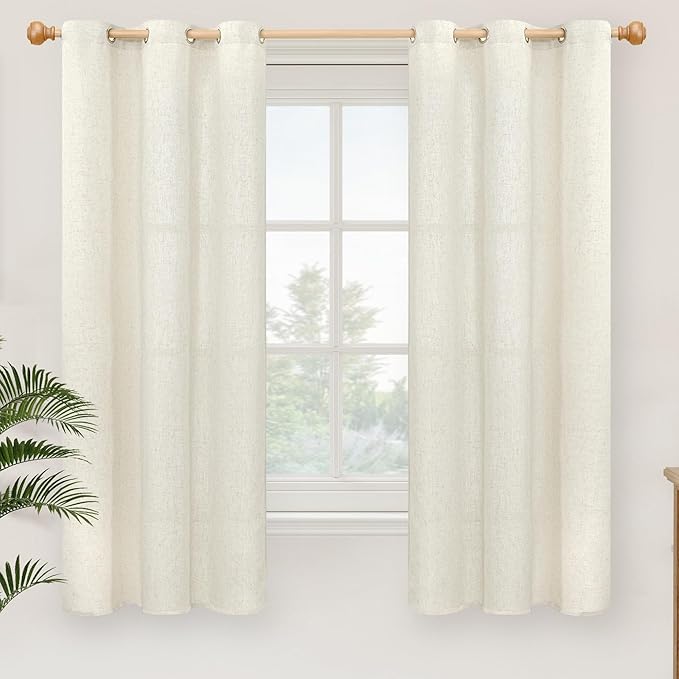YoungsTex Natural Linen Curtains 63 Inch Length 2 Panels, Grommet Light Filtering Window Drapes Semi Sheer Privacy for Living Room Bedroom, 38 X 63 Inch