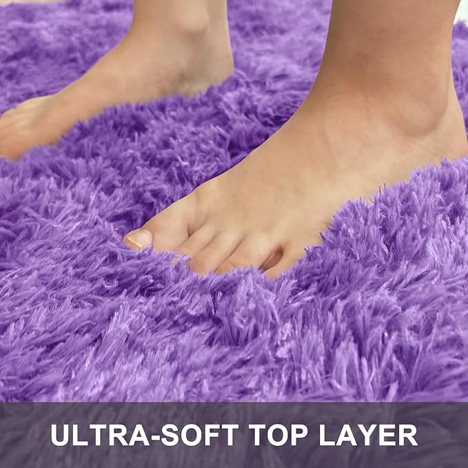 OLANLY 5x7 Machine Washable Large Area Rugs for Living Room, Bedroom, Soft Fluffy Shaggy Bedside Rug, Indoor Floor Carpet for Kids Girls and Boys, Dorms, Nursery, Home Decor Aesthetic, Purple