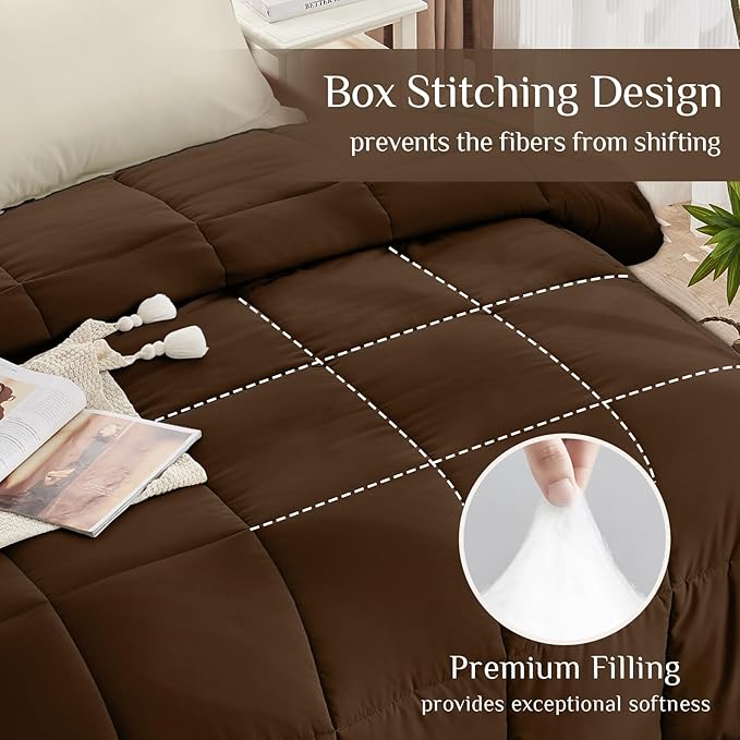 JOLLYVOGUE Twin Comforter Set, Ultra-Soft Bed in a Bag Twin Size 5 Pieces, Oeko-TEX Certified Bedding Set with Down Alternative Comforter, Sheets, Pillowcases & Shams, Brown & Beige
