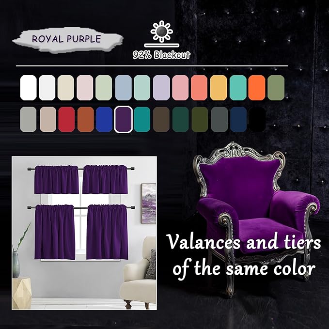 DONREN Royal Purple Blackout Curtains for Bedroom - Thermal Insulated Rod Pocket Curtains for Living Room (52 x 90 Inch Length,1 Pair)