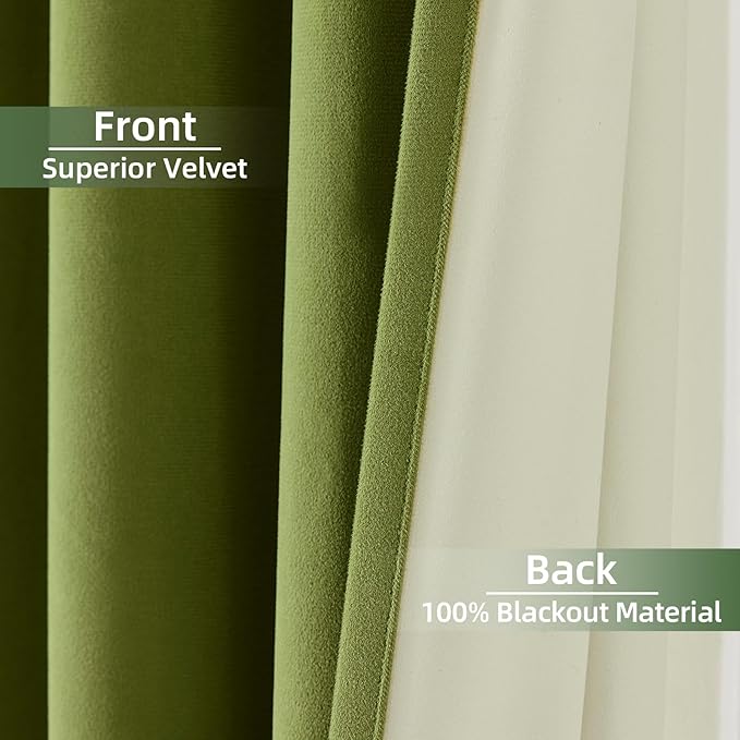 Joydeco Customized Curtains, 100% Blackout Curtains for Bedroom and Living Room, Heavy Duty Luxury Thermal Insulated Moss Green Velvet Curtains Rod Pocket & Back Tab 1 Panel, Custom Size