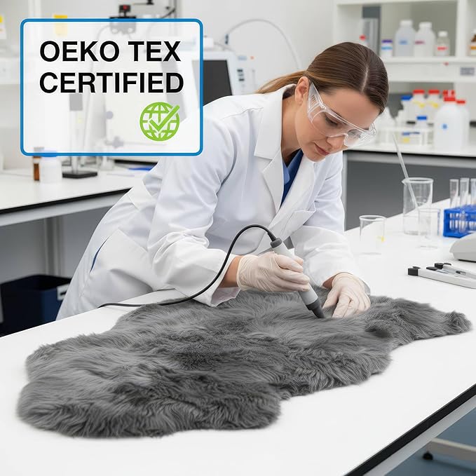 Super Area Rugs Dark Gray Sheepskin Rug - Super Soft Genuine Sheep Skin Fur Rugs - 2x3ft Fluffy Seat Cushion and Chair Cover - Great for Motorcycle Seats