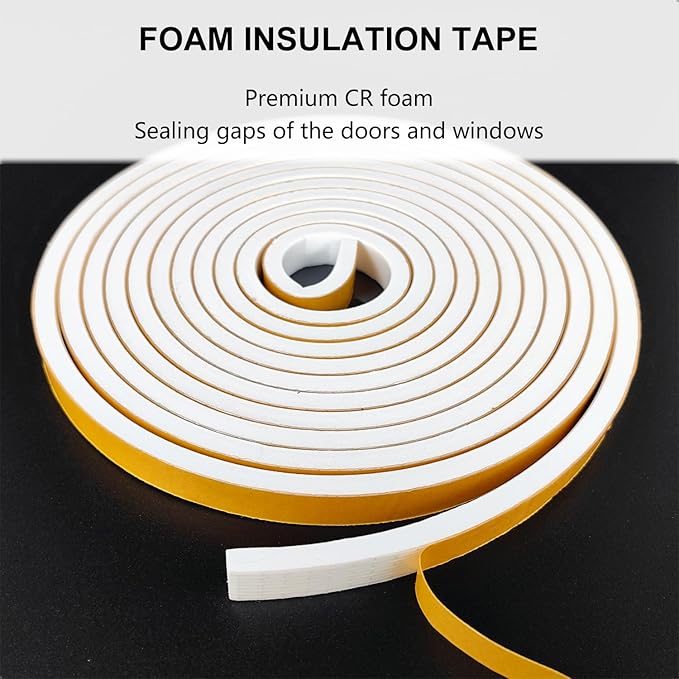 Weather Stripping Door Seal Strip, Strong Adhesive, Weatherproof, Reduce Noise, Gap Filler, Foam Insulation Tape for Doors and Windows (1/2 in x 1/4 in x 13 Ft), White