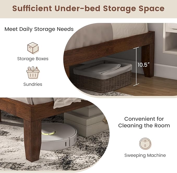 Giantex 14 Inch Queen Wood Platform Bed Frame, Minimalist Style Mattress Foundation with Solid Rubber Wood, Heavy Duty Slat Support, Without Headboard, Easy Assembly, No Box Spring Needed, Walnut
