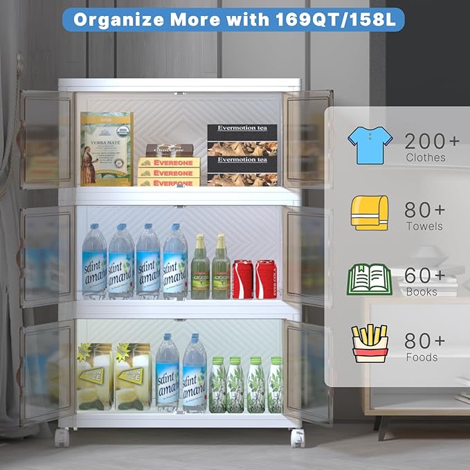Extra Large Stackable Storage Bins with Lids&Wheels,375QT-125QT/32GAL*3Pack Collapsible Container Closet Organizers,Plastic Stackable Storage drawers for bedroom Dorm