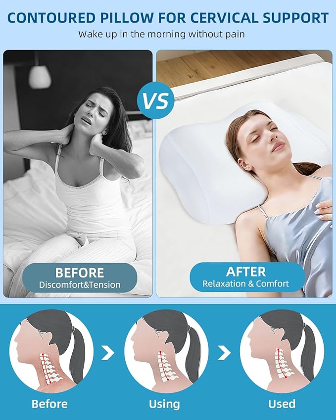 Sleep Pillow Ergonomic Contour Design with Side Sleeping Armrest Area Neck Support Pillow for Side, Back and Stomach Sleepers Gray