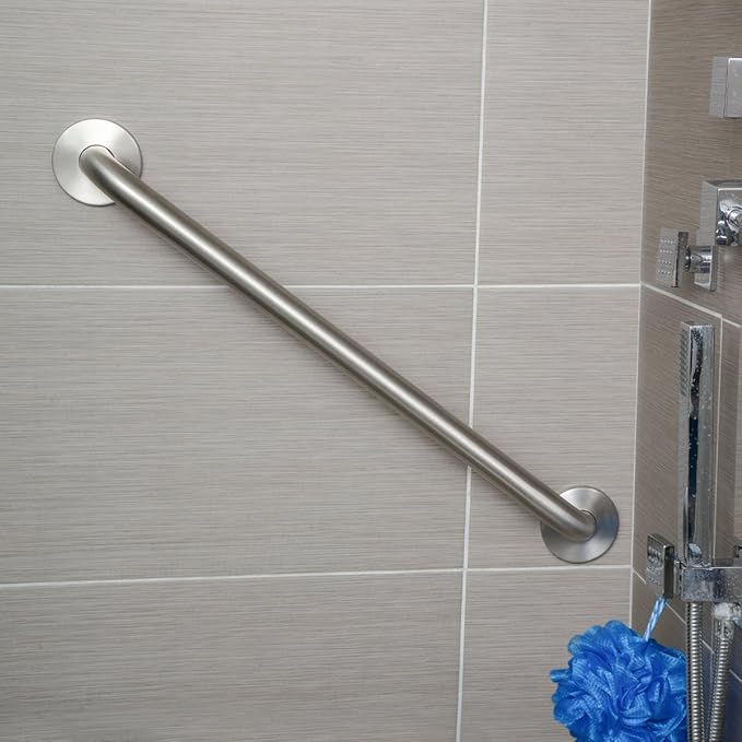 Amazon Basics Bathroom Handicap Safety Grab Bar, 18 Inch Length, 1.25 Inch Diameter, Holds up to 500LBs, ADA Compliant, Stainless Steel