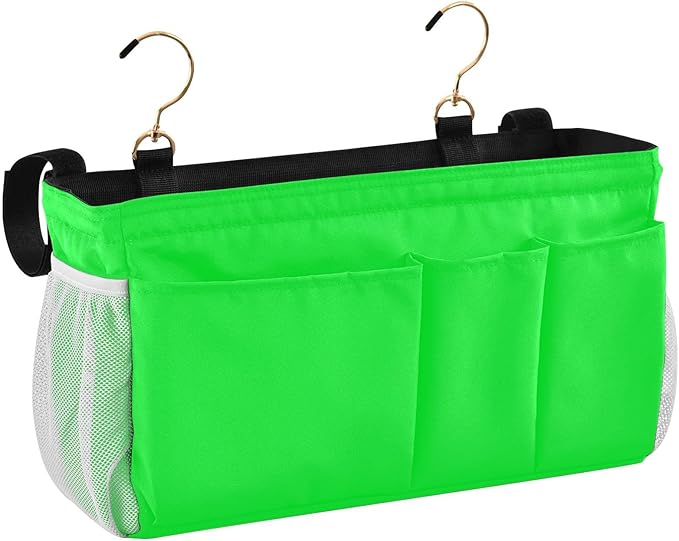 KOPIRIT Neon Cyan Bedside Caddy Storage Bag Bedside Organizer for Headboards Bunk Beds Bedside Shelf Hanging Organizer 6 Pockets with Hooks for Book Glasses Phone Holder