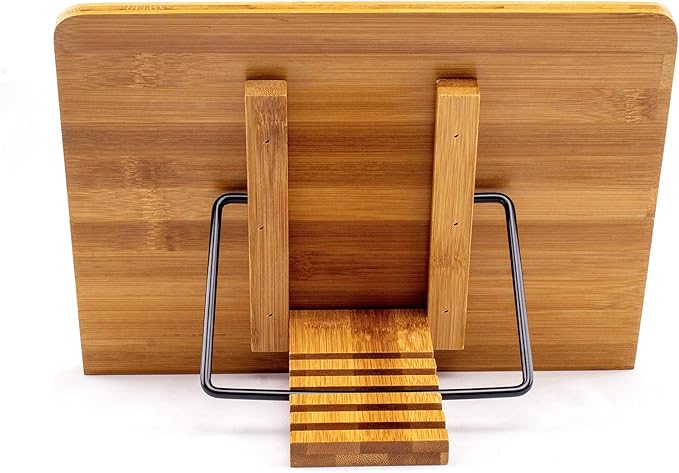 Large A+ (15.4 x 11) Inch XL Bamboo Book Stands & Holders for Reading Hands Free in Bed,Cookbook,Textbook,Law,with 6 Adjustable Height Document Stand