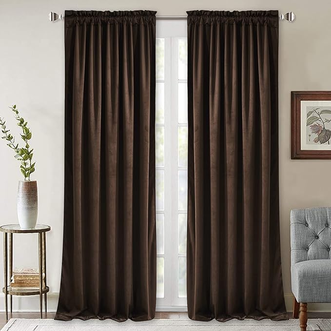 StangH Brown Velvet Curtains Luxurious Thermal Insulated Drapes for Living Room & Bedroom, Soft Noise Reducing Light Blocking Curtains Elegant Home Decor, W52 x L92, 2 Panels