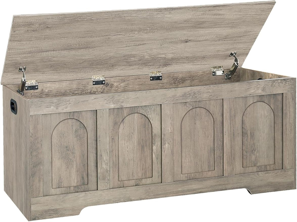 DINZI LVJ Storage Chest, 47.2" Rattan-Like Toy Box with 2 Safety Hinges, Wooden Entryway Storage Bench with Flip-Top, Large Trunk for Living Room, Bedroom, Easy Assembly, Gray Wash
