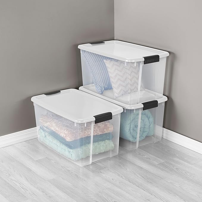 Sterilite 8 Pack Ultra Storage Totes, Lidded Plastic Containers, 116 Qt and 70 Qt, Clear