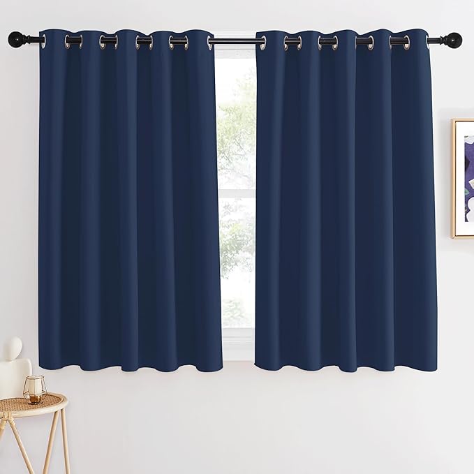 NICETOWN Blackout Kitchen Curtains 54 inches Long - Thermal Insulated Grommet Room Darkening Window Treatment Voice Reducing for Nursery/Cafe (Navy, 1 Panel, 66 x 54 Inch)
