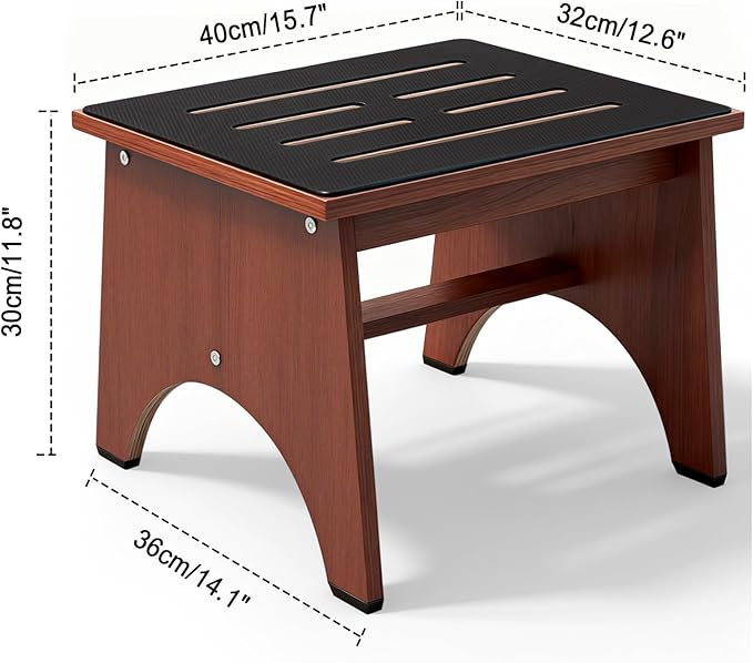 One Step Stool for Adults Seniors with Non-Slip Rubber Stepping Feet, 12" Heavy Duty Wooden Step Stools with 450 LBS Capacity Bed Steps for High Beds, Bathroom, Bedroom, Kitchen & Bedside Support