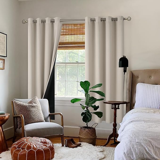 BGment Thermal Insulated 100% Blackout Curtains for Bedroom with Black Liner, Double Layer Full Room Darkening Noise Reducing Grommet Curtain (55 x 69 Inch, Cashmere, 2 Panels)