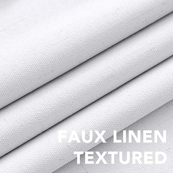 H.VERSAILTEX Linen Curtains 100% Blackout Curtains for Bedroom 90 inch Long Full Light Blocking Nature Linen Blended Window Curtains for Living Room Nickel Grommet (2 Panels, Bright White)