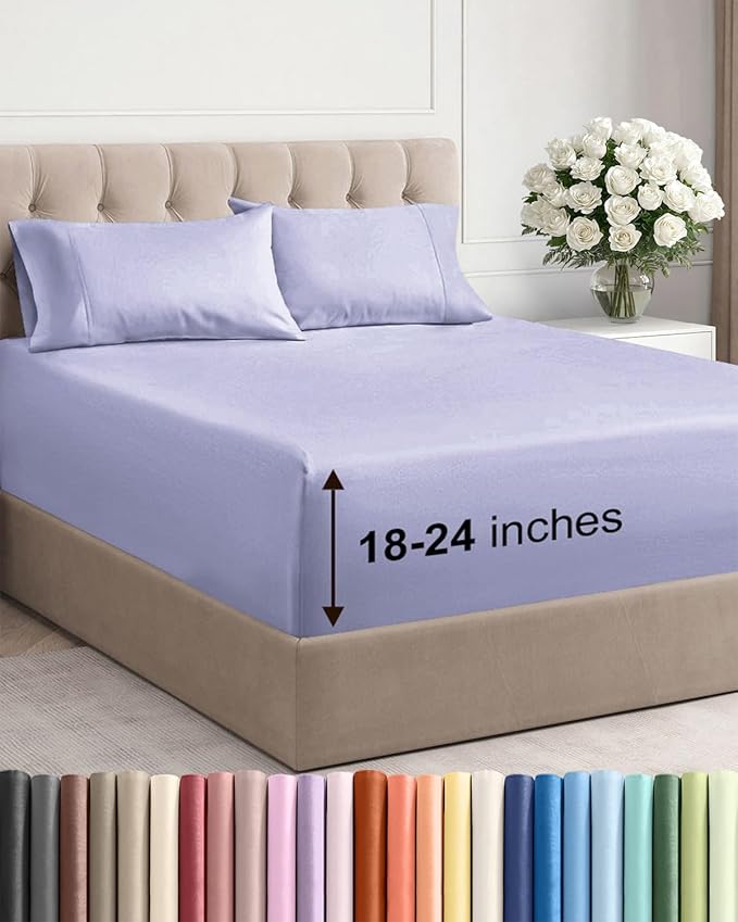 Extra Deep Twin XL Sheet Set - 4 Piece Breathable & Cooling Sheets - Hotel Luxury Bed Sheets Set - Easy & Secure Fit - Soft, Wrinkle Free & Comfy Sheets Set - Lavender Sheet Set w/Extra Deep Pockets