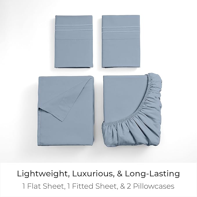 Mellanni Twin XL Sheet Set - 4-Piece Iconic Collection Bedding, (Including 2 Pillowcases), 16-Inch Deep Pocket, Easy Care, Extra Soft, Cooling Sheets, Brushed Microfiber - Blue Hydrangea