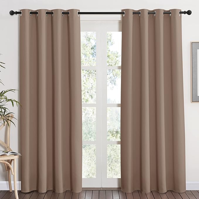 NICETOWN Grommet Top Blackout Curtain Panel - (Cappuccino Color) Thermal Insulated Room Darkening Drape for Villa/Apartment/Rental Room, 52 inches Wide by 84 inches Long, 1 Piece