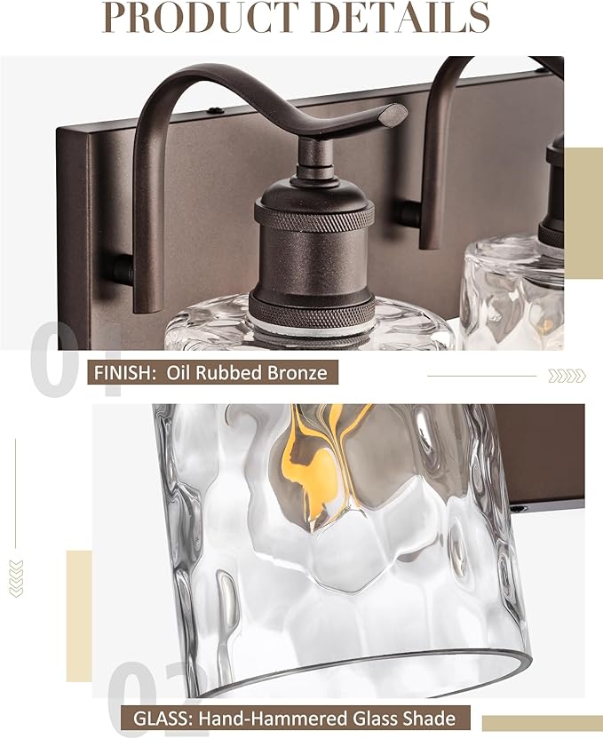 Bathroom Vanity Light Fixtures 4-Light Hammered Glass Modern Wall Mounted Over Mirror Oil Rubbed Bronze - VL01ORBH-4