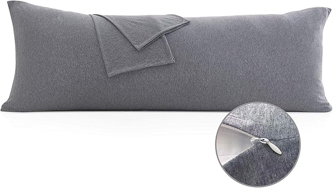 Oubonun 100% Jersey Cotton Body Pillow Cover with Zipper - Luxury Soft Removable Pillow Case - Long Fuzzy - Knitted (Grey, 21"X54")