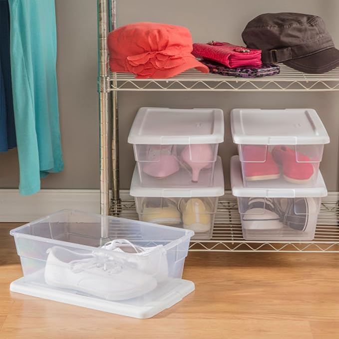 Sterilite 48-Pack 6 Quart Storage Box, Stackable Clear Plastic Bins with Snap-On Lids – Heavy-Duty Organizing Containers for Closet, Bathroom & Office