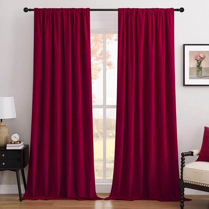 Joydeco Customized Curtains, 100% Blackout Curtains for Bedroom and Living Room, Heavy Duty Luxury Thermal Insulated Red Velvet Curtains Rod Pocket & Back Tab 1 Panel, Custom Size