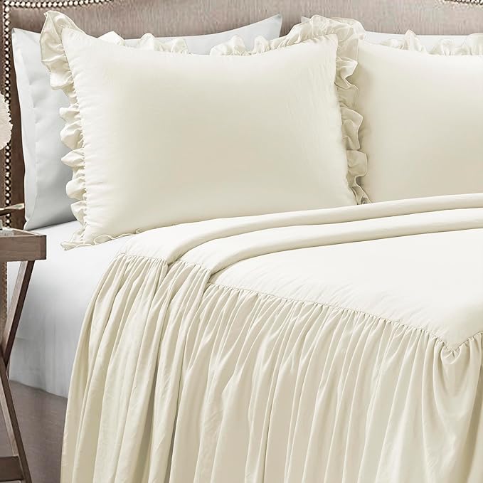 Lush Decor Ruffle Skirt Bedspread Set - 2-Piece Luxurious Farmhouse Bedding - Elegant Ruffle Detail - Timeless Style - Soft Lightweight Sheets - Twin, Ivory
