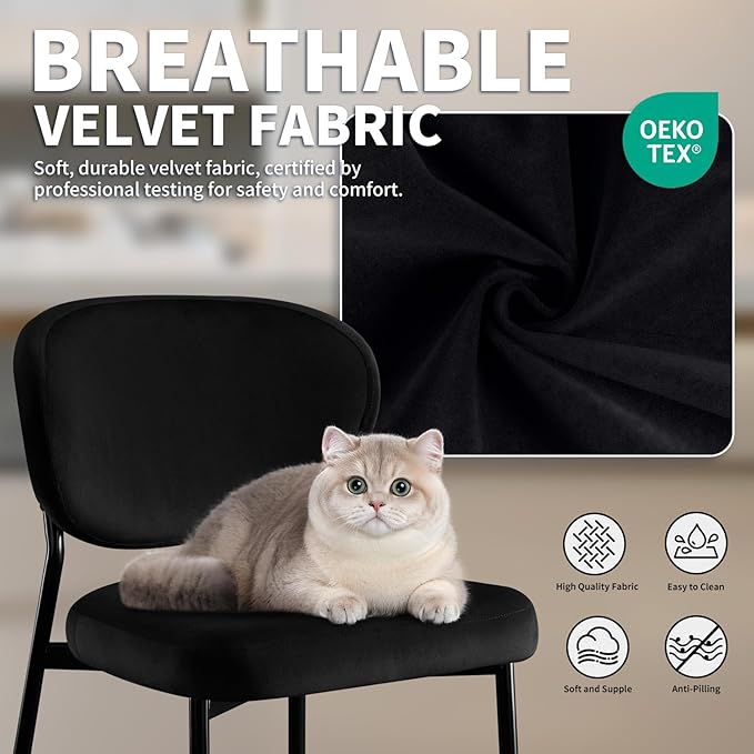 Black Dining Room Chairs Set of 6 Velvet 58D Memory Foam Upholstered Dining Chairs with Ergonomic Back & Swivel Leveling Feet Modern Armrest Kitchen Chairs for Restaurant/Dining Table/Vanity