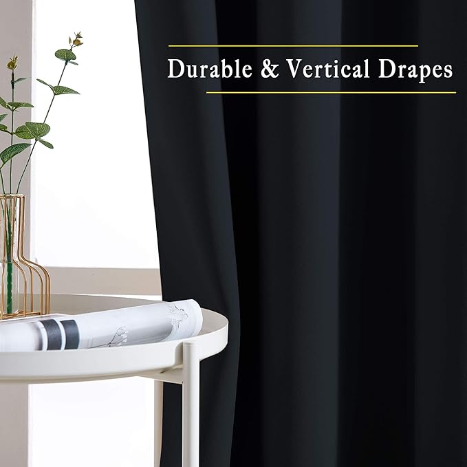 NICETOWN Black Out Curtains 110 inches Long, Grommet Thermal Insulated Blackout Curtains Privacy Window Treatments Sound Reducing for Bedroom/Living Room, W66 x L110, 2 Panels