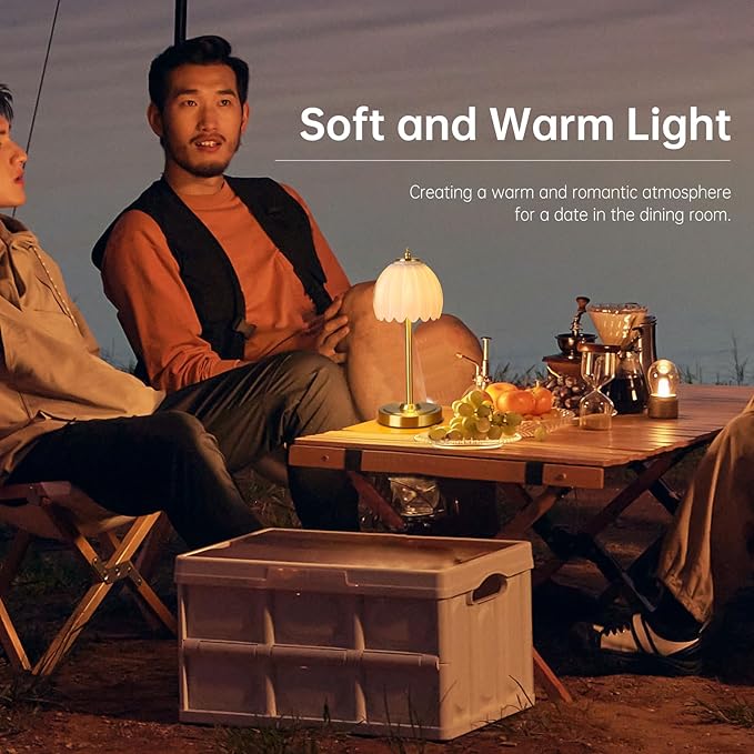 Set of 2 Tulip Table Lamp with 5000mAh Battery & Touch Control, Cordless Small Table Lamp with 3 Colors, Dimmable Rechargeable Table Lamps for Bedroom, Desk, Bedside (White Tulip)