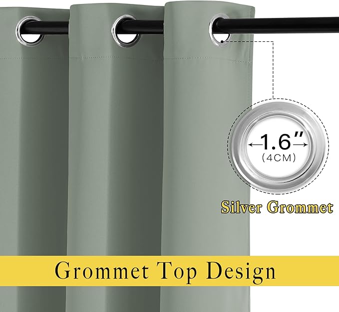 NICETOWN Room Darkening Curtains and Drapes for Window 95" L - Triple Weave Energy Saving Thermal Insulated Solid Grommet Blackout Panels for Patio (80" Wide per Panel, 2 Panels, Sage Green)