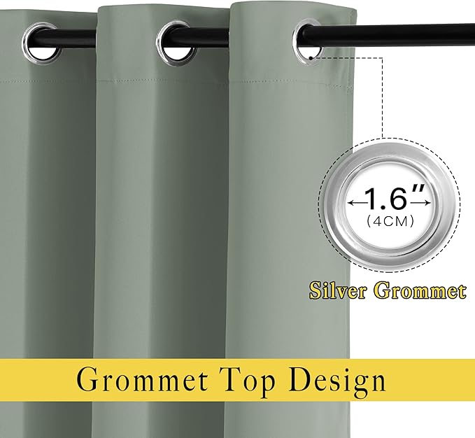 NICETOWN Light Reducing Grommet Curtains - Triple Woven Textured Soft Curtain Panels for Living Room Window Treatment Drapes for Sliding Door (W80 x L108, Sage Green, 2 Pieces)