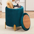 Mxfurhawa Round Ottoman Foot Stool with Storage and Metal Legs for Living Room Bedroom, Velvet Upholstered Footrest Stool Support 300lbs Modern Padded Seat Ottoman Coffee Table (Teal)